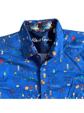 Robert Graham Men's Sz L Blue Cocktail Print Short Sleeve Shirt Classic Fit